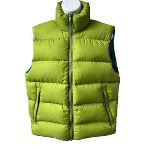 MEC Puffer Vest Sz S Green Blue 85% Down Insulated 2 Front Pockets 1 Inner